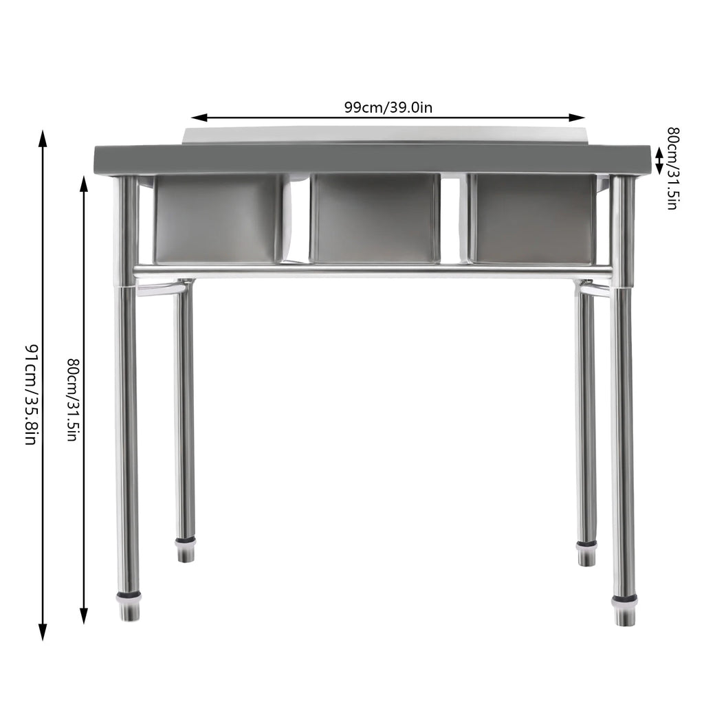 3-Compartment Stainless Commercial w/2 Faucets