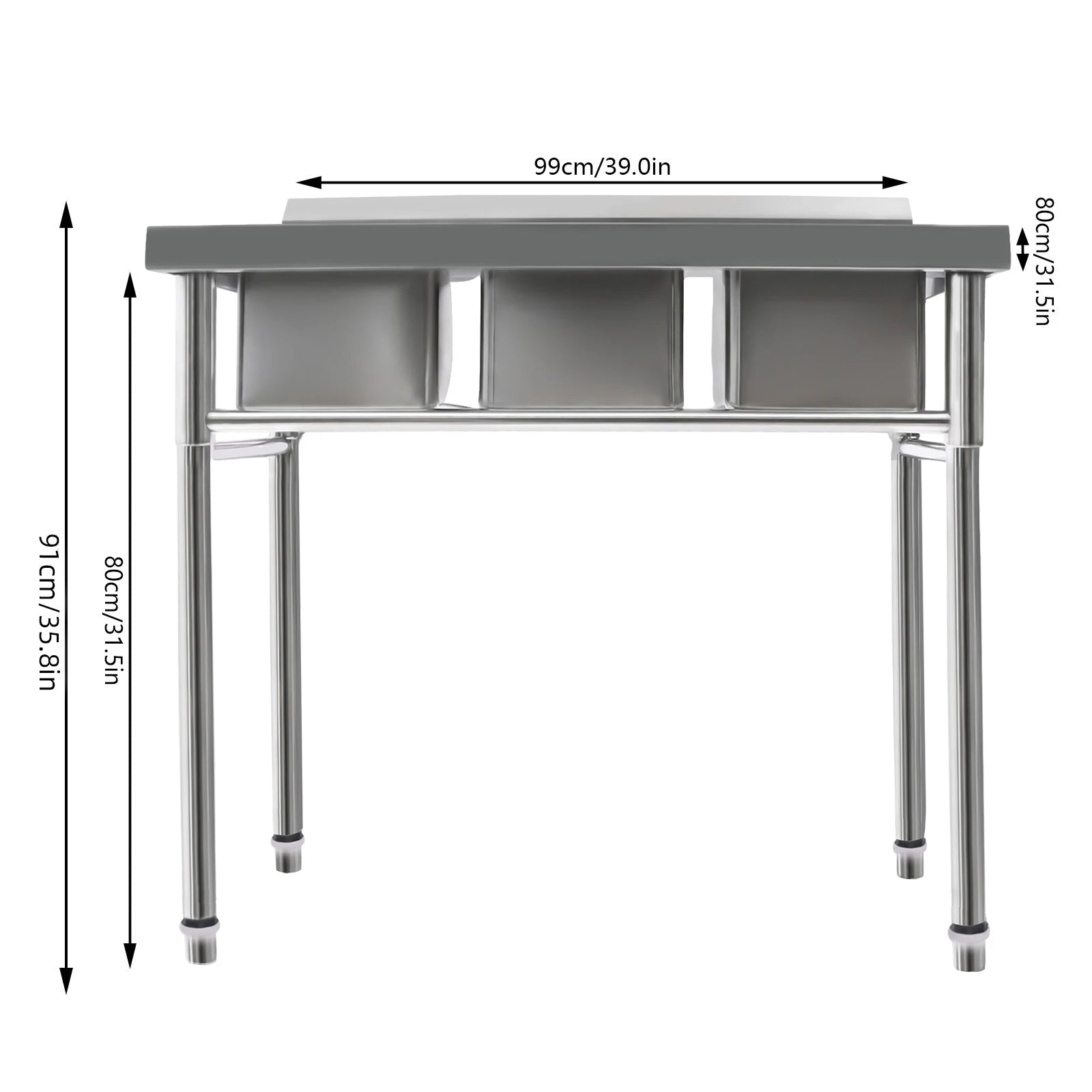 3-Compartment Stainless Commercial w/2 Faucets