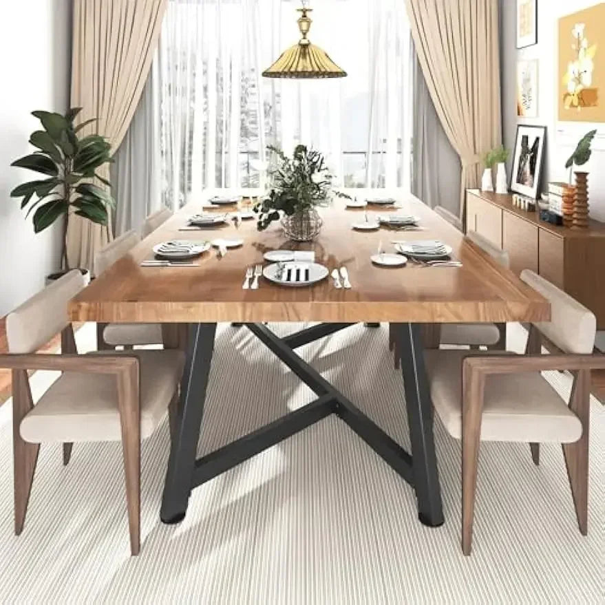 72" Solid Wood 6 People, Rustic Rectangular