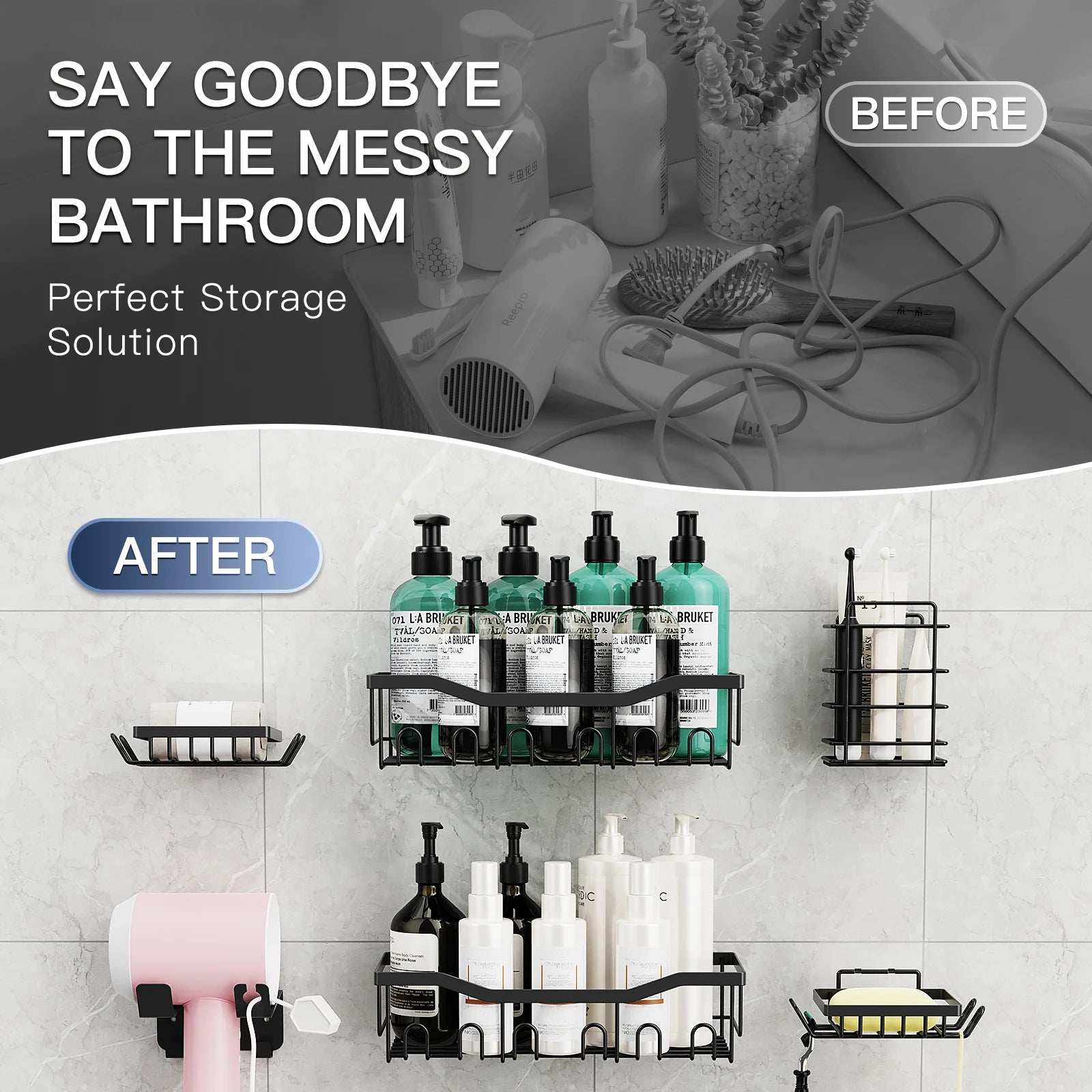 6pcs Stainless Steel Bathroom/Kitchen Shelves