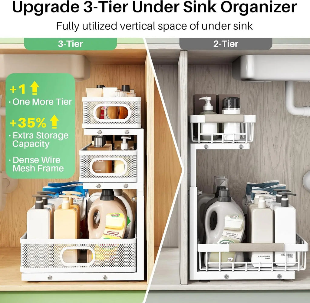 Under Sink Organizer 2 Pack, Metal Pull out, Shelf Slide