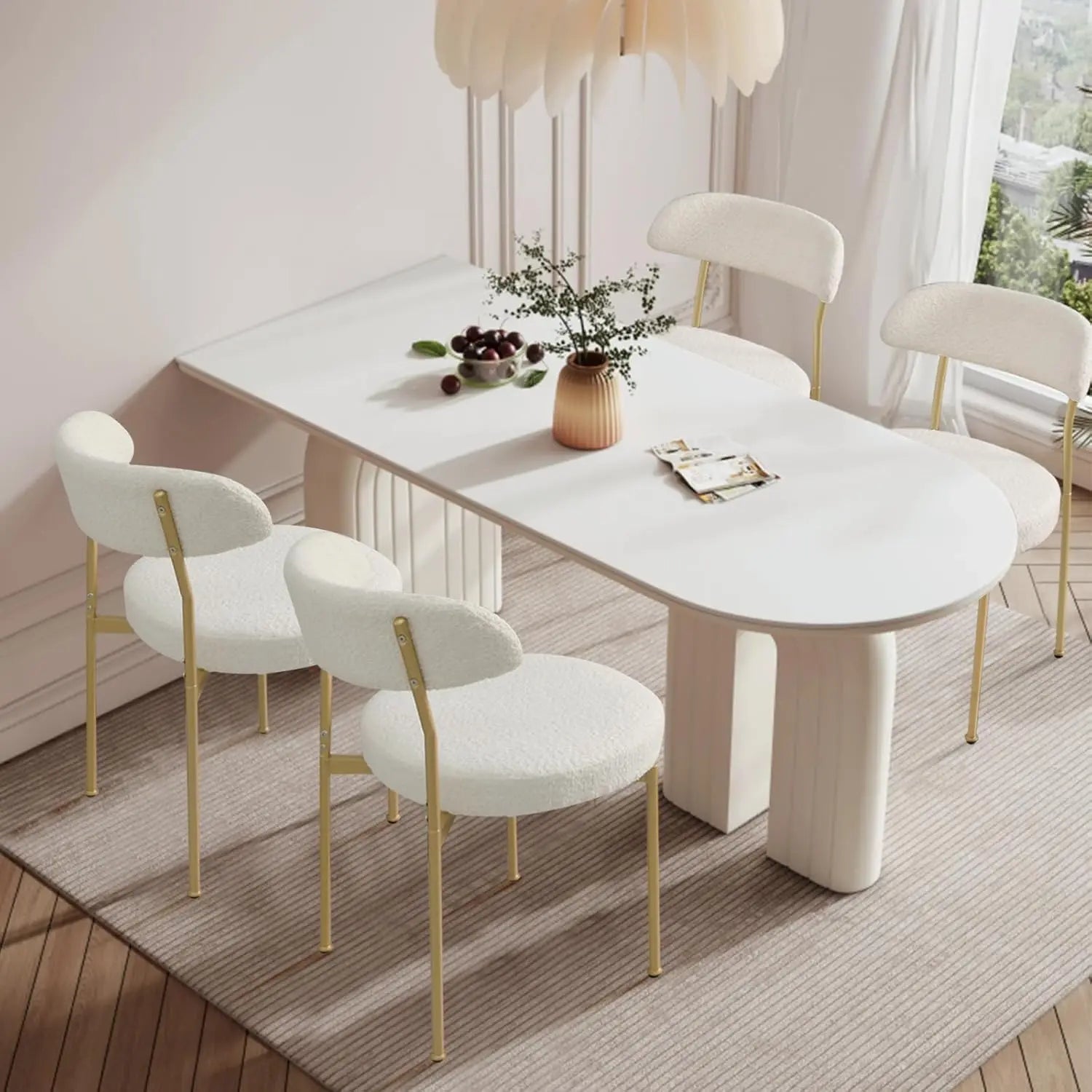 4 Boucle Upholstered Round Gold Leg