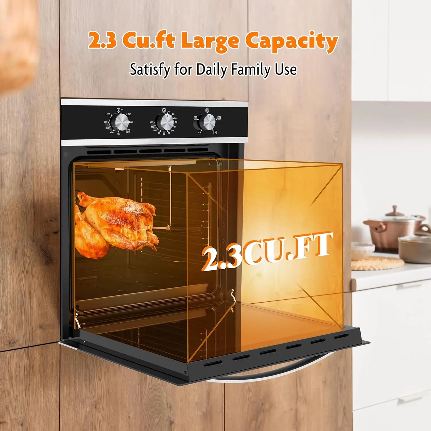 24" Gas Wall Oven, 2.3 CF Natural Gas, Bake Broil Rotisserie
