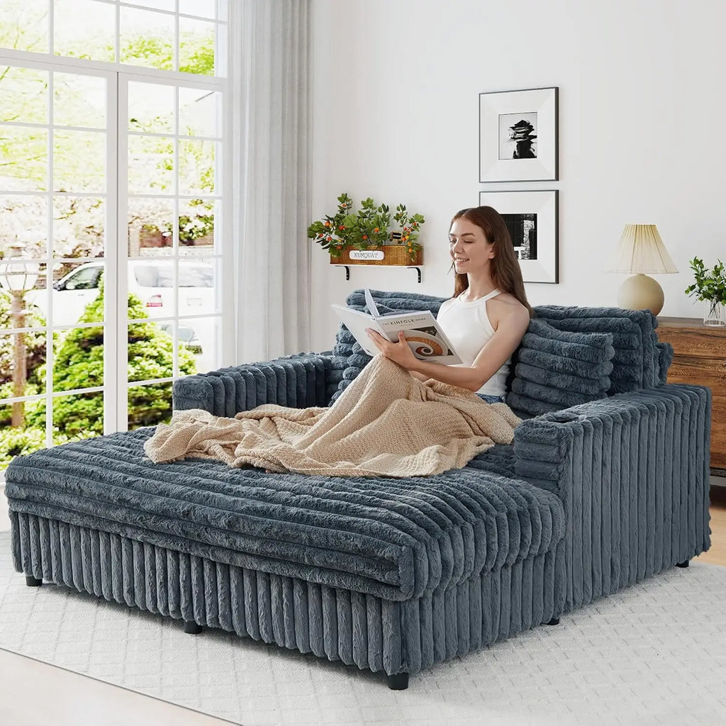 63'' Plush Faux Rabbit Fur Chaise