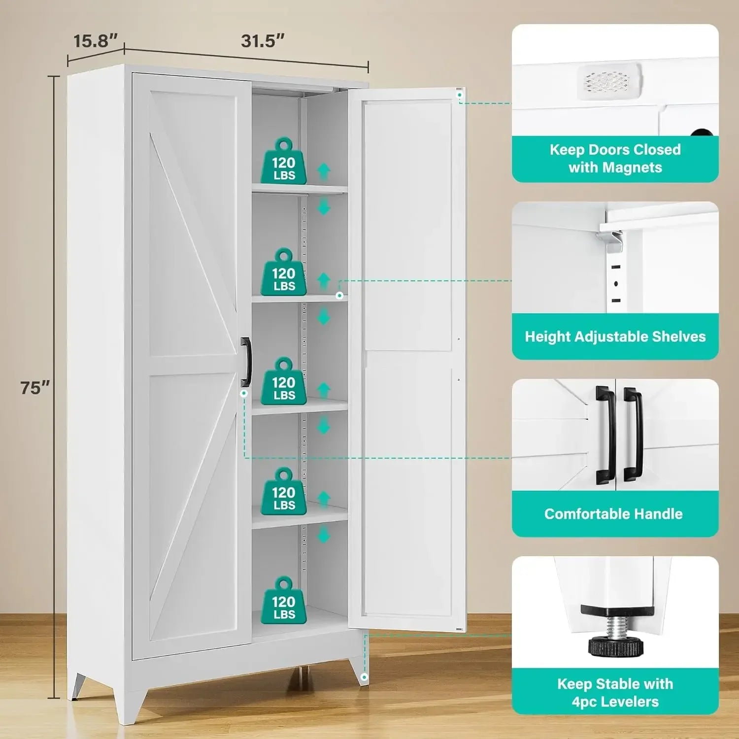 75" Tall Pantry Cabinet, Farmhouse Kitchen