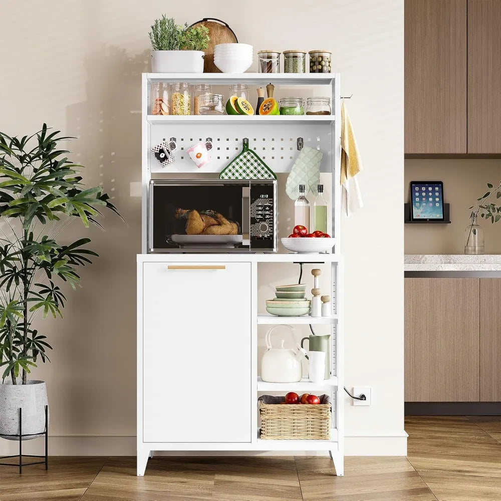 63" Baker's Rack W/Trash Can/Cabinet/Power Outlet