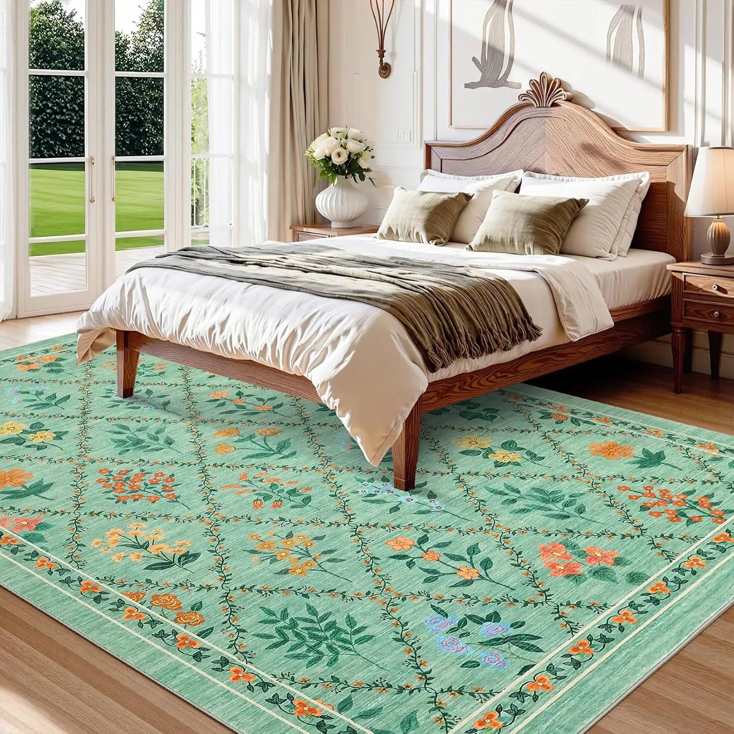 Floral Area Rug Washable