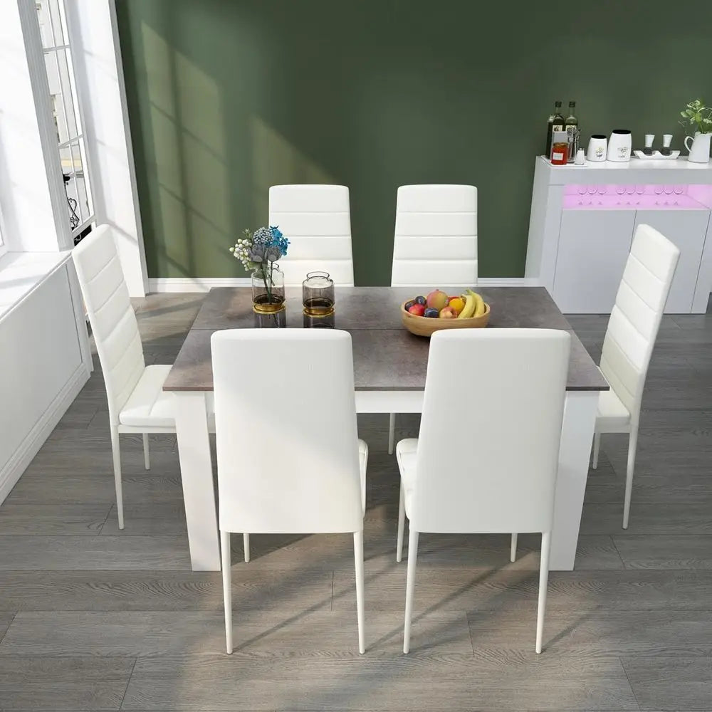 7-Piece Grey Set with High Back Leather