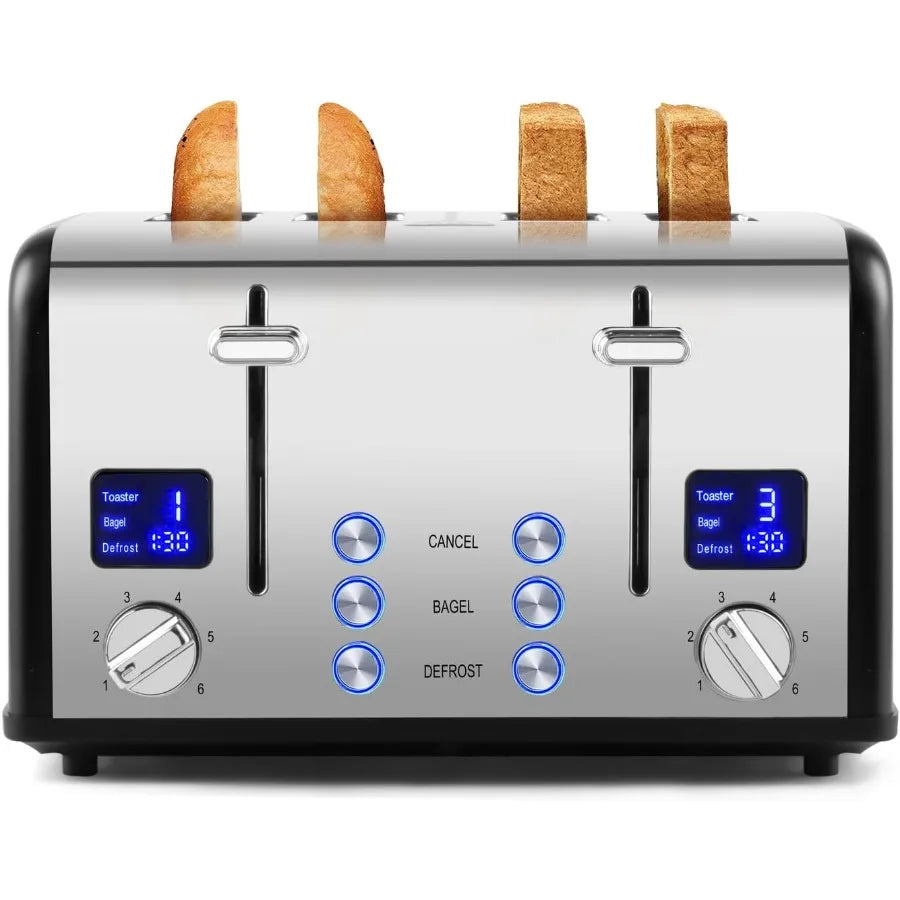 4 Slice Toaster, LED Display, Stainless