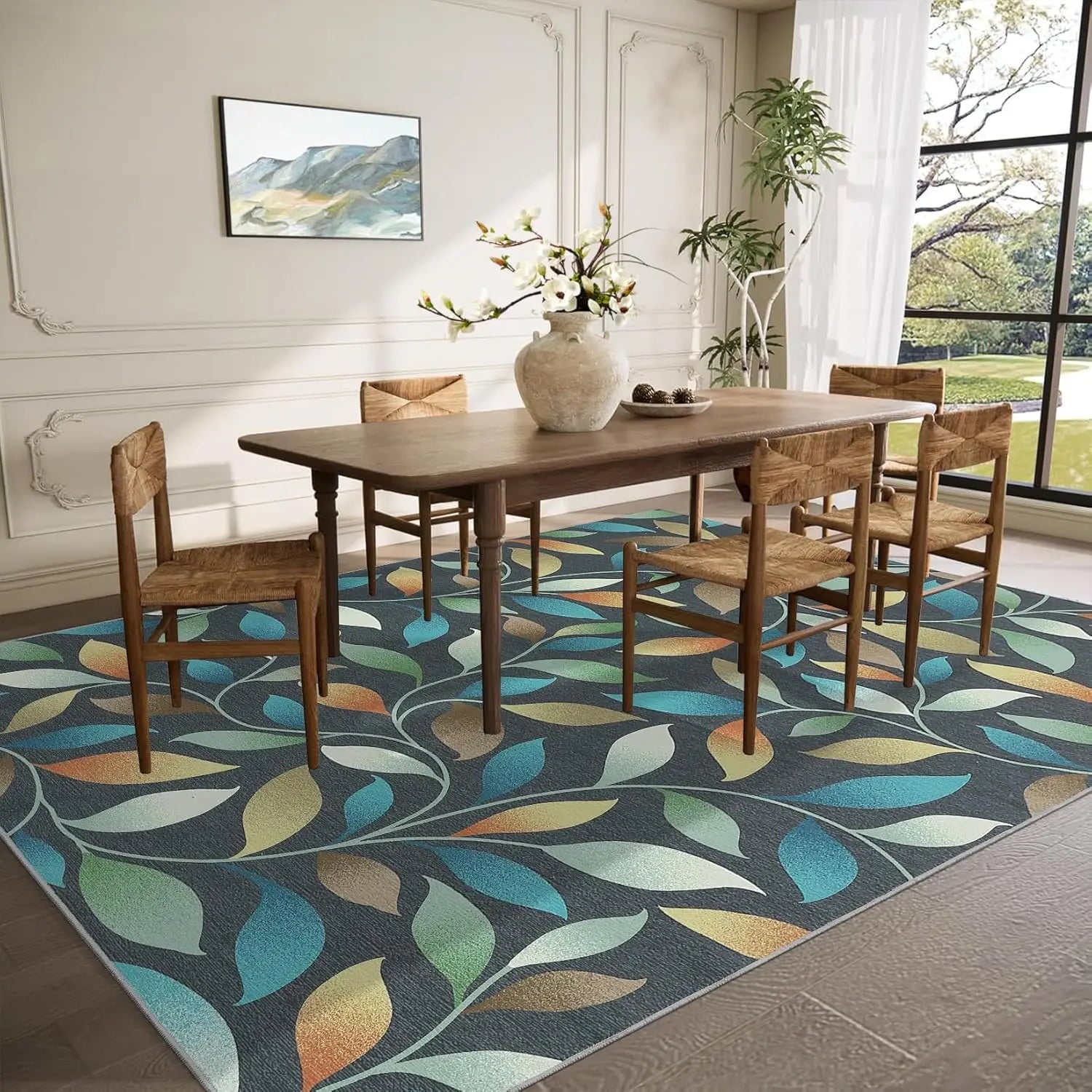 Washable Modern Leaf Soft Low Pile