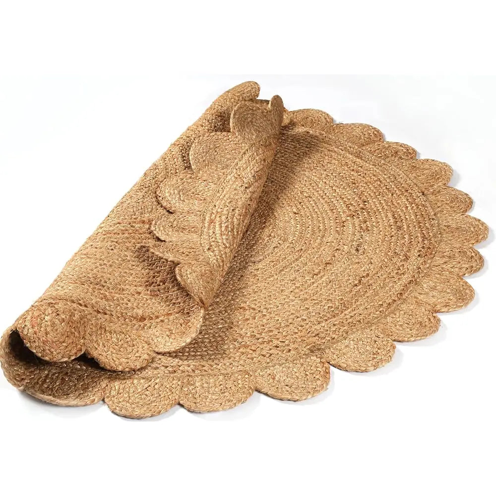 4' Circle Jute Braided Scalloped Reversible