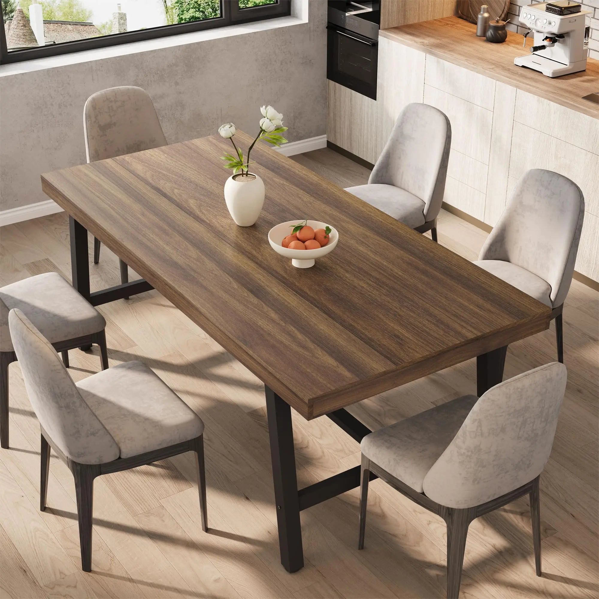 70.87" Industrial For 6-8, Wooden Rectangular