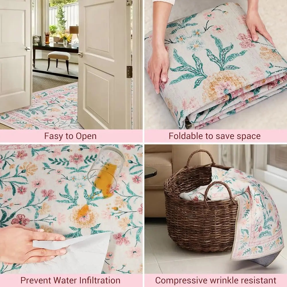 8x10 Washable Pink Low Pile Boho