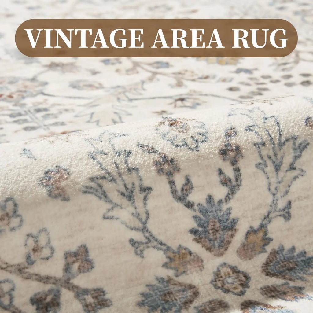 9x12 Vintage Beige Distressed Washable