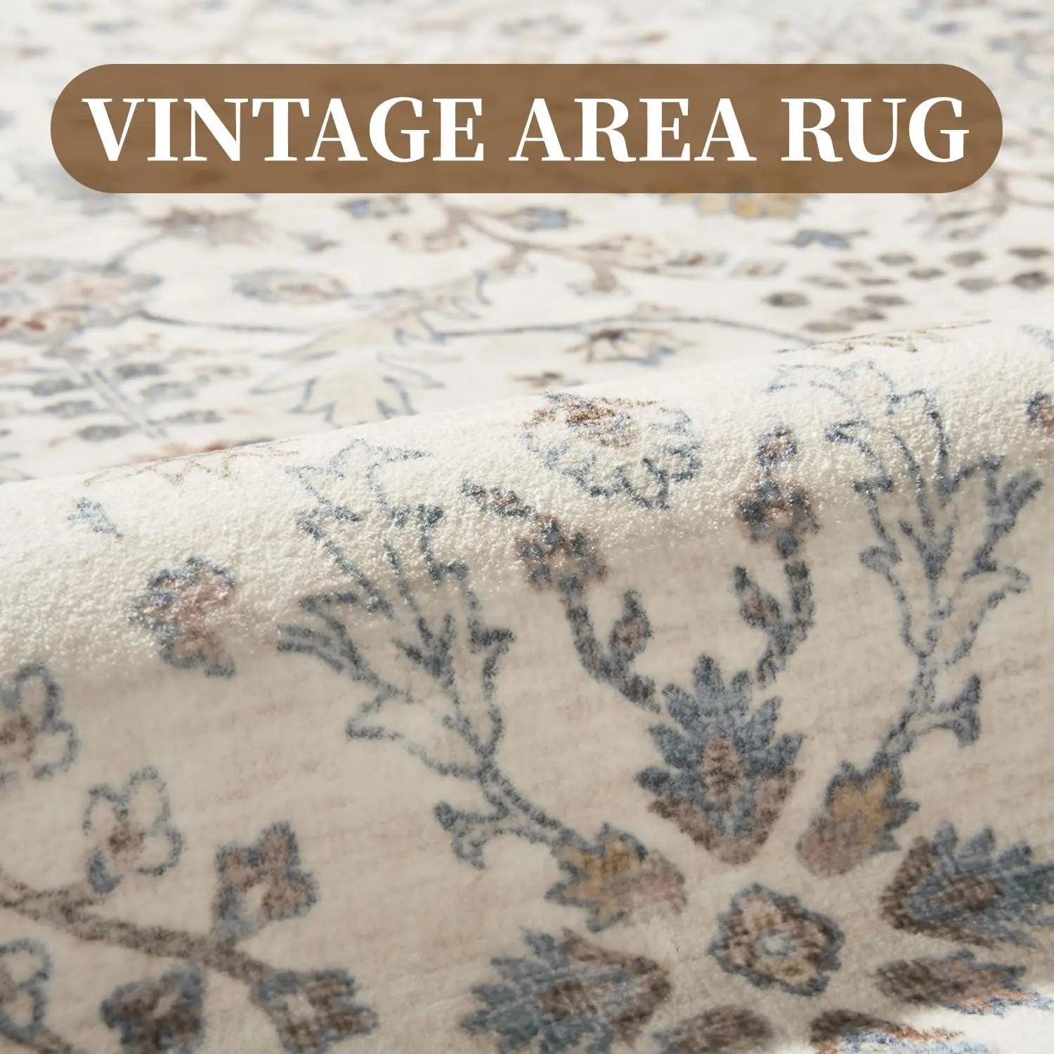 9x12 Vintage Beige Distressed Washable