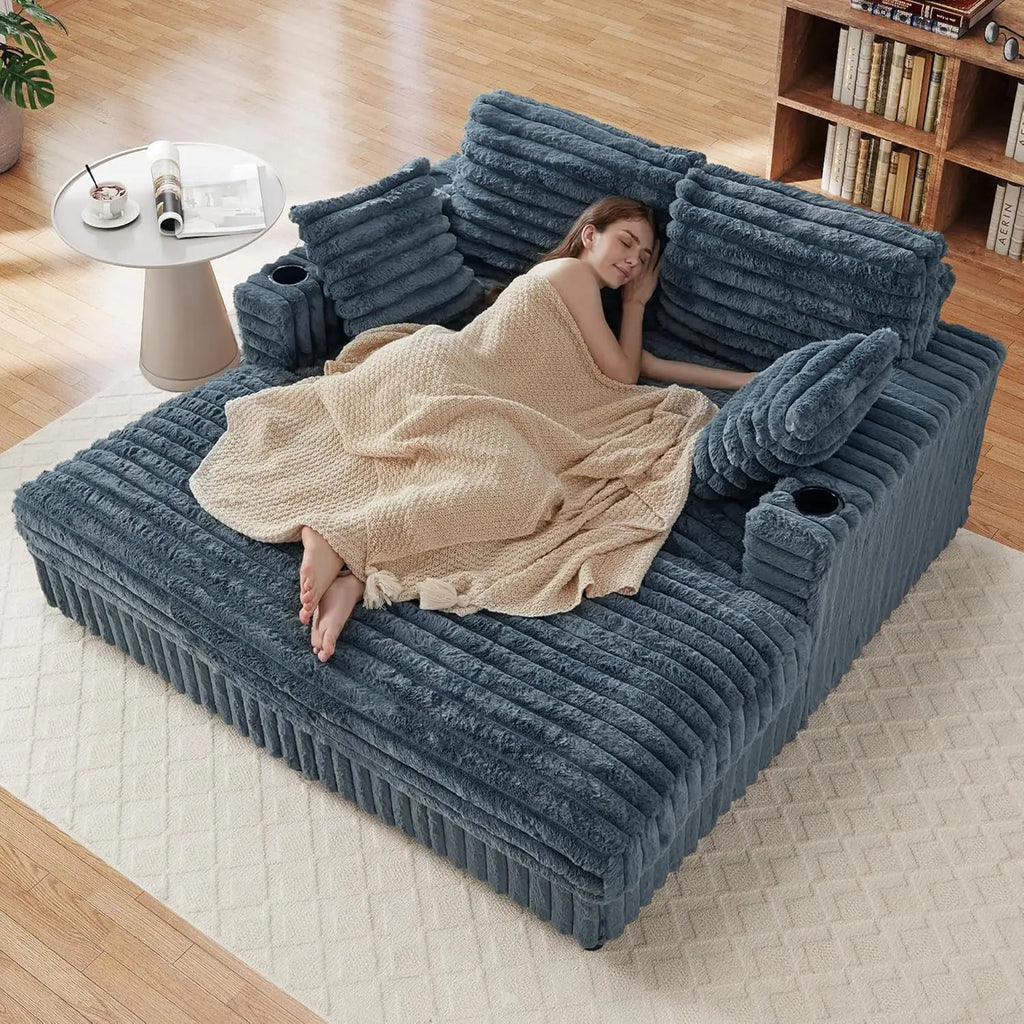 63'' Plush Faux Rabbit Fur Chaise