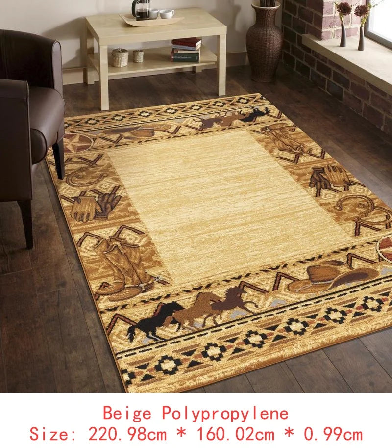 5'3"x7'3" Beige Brown Border Ranch Horses