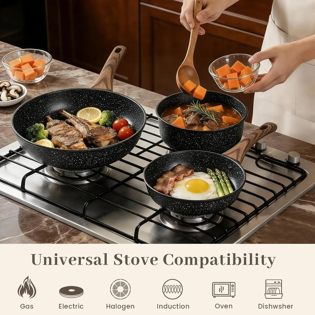 Nonstick Frying Pan Set - 9 Pieces, 3 Sizes (8"/10"/12")