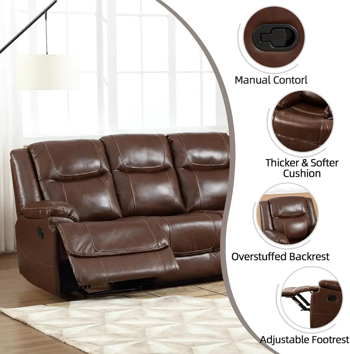 Leather Manual Recliner Sofa Set