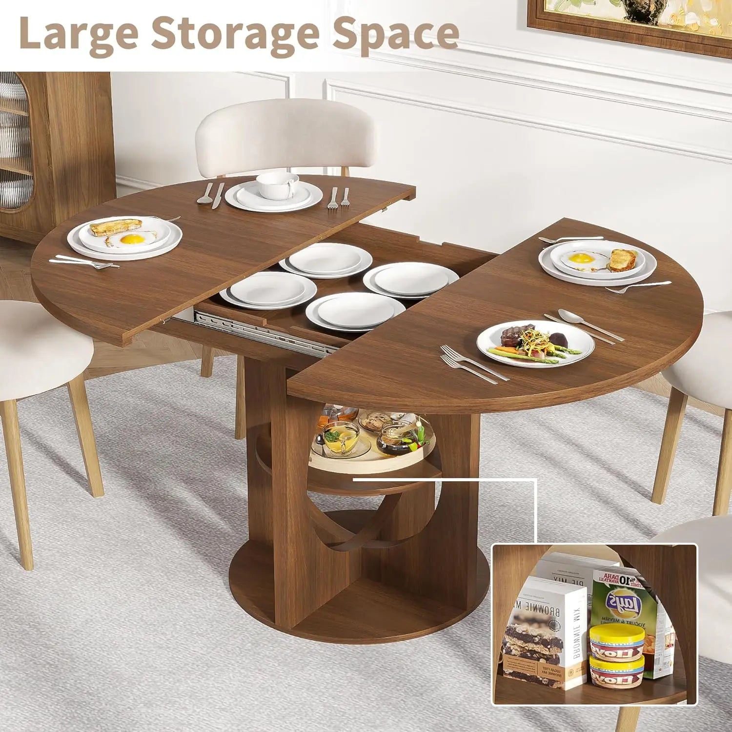 43-59 Extendable Round Wood Walnut