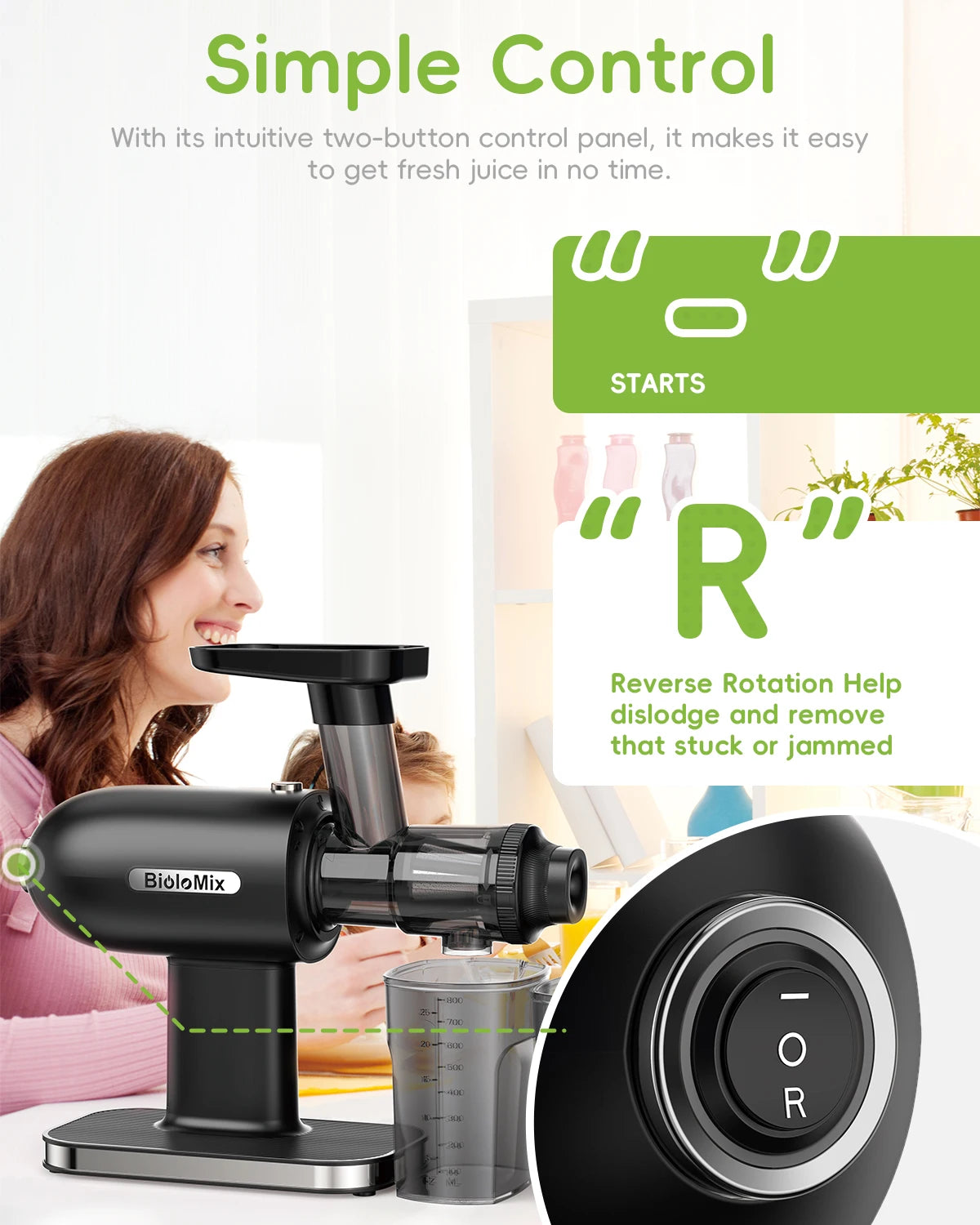 Cold Press Juicer, Slow Masticating Machine W/Reverse