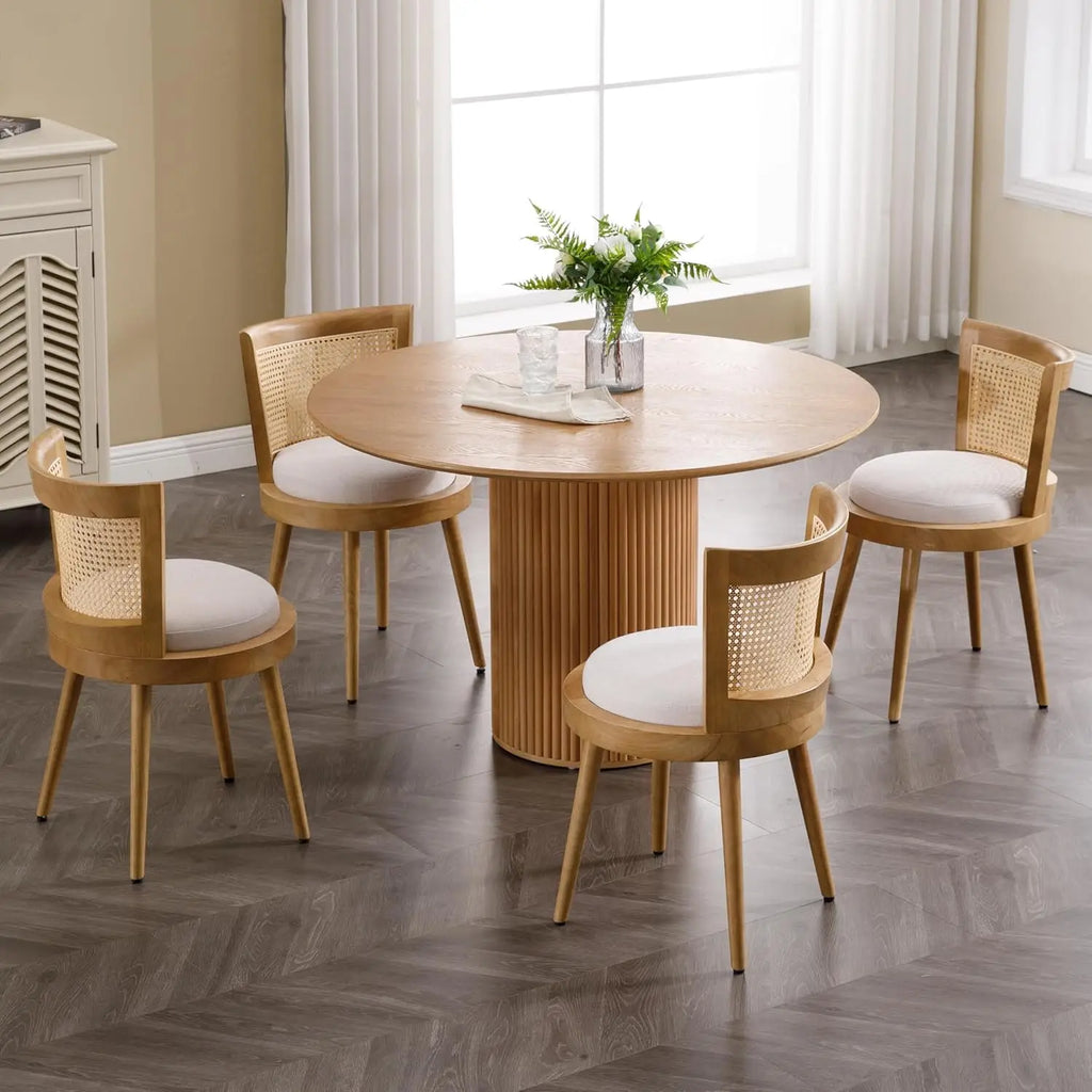4 Modern Farmhouse Rattan Natural Wood