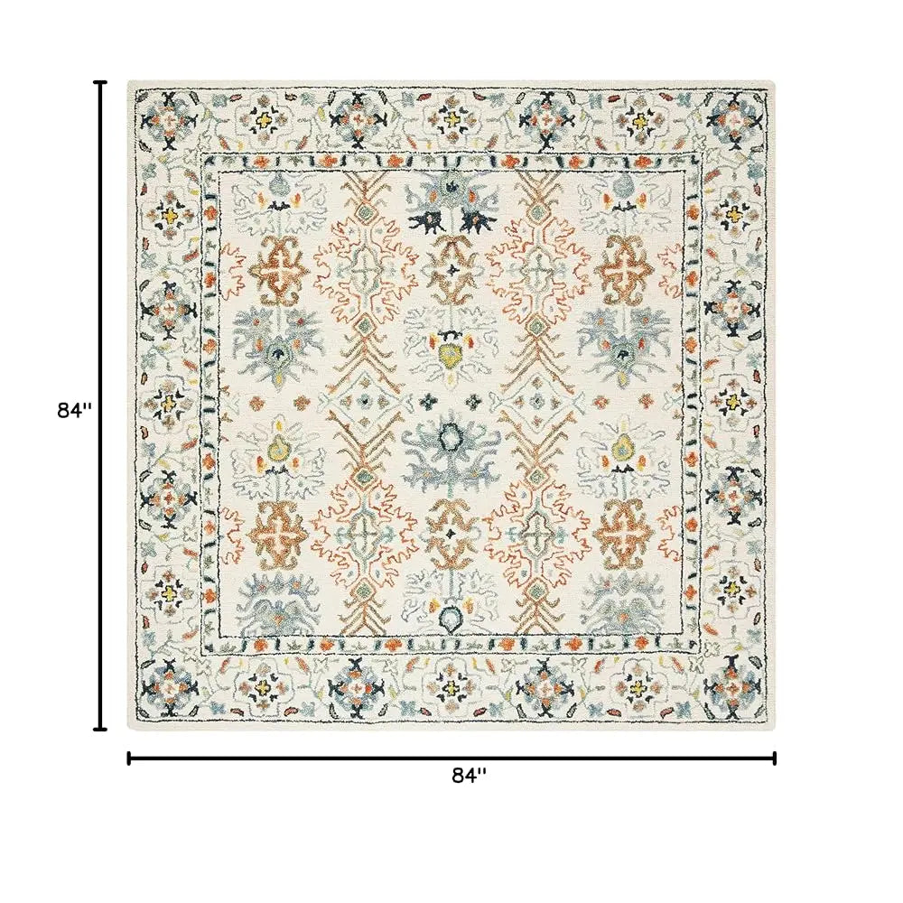 7' Square Ivory/Blue Handmade Boho