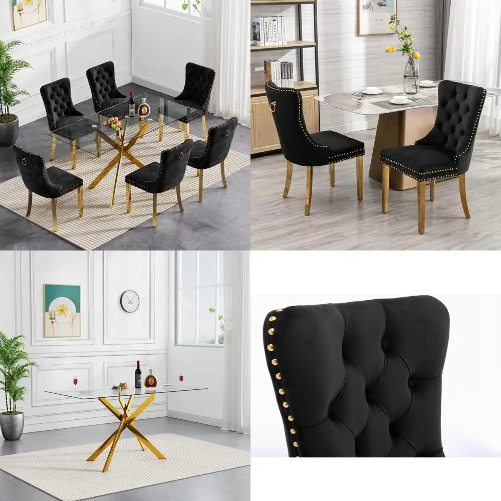 51x29" -7-Piece Glass Set w/6 Black Tuxedo Chairs