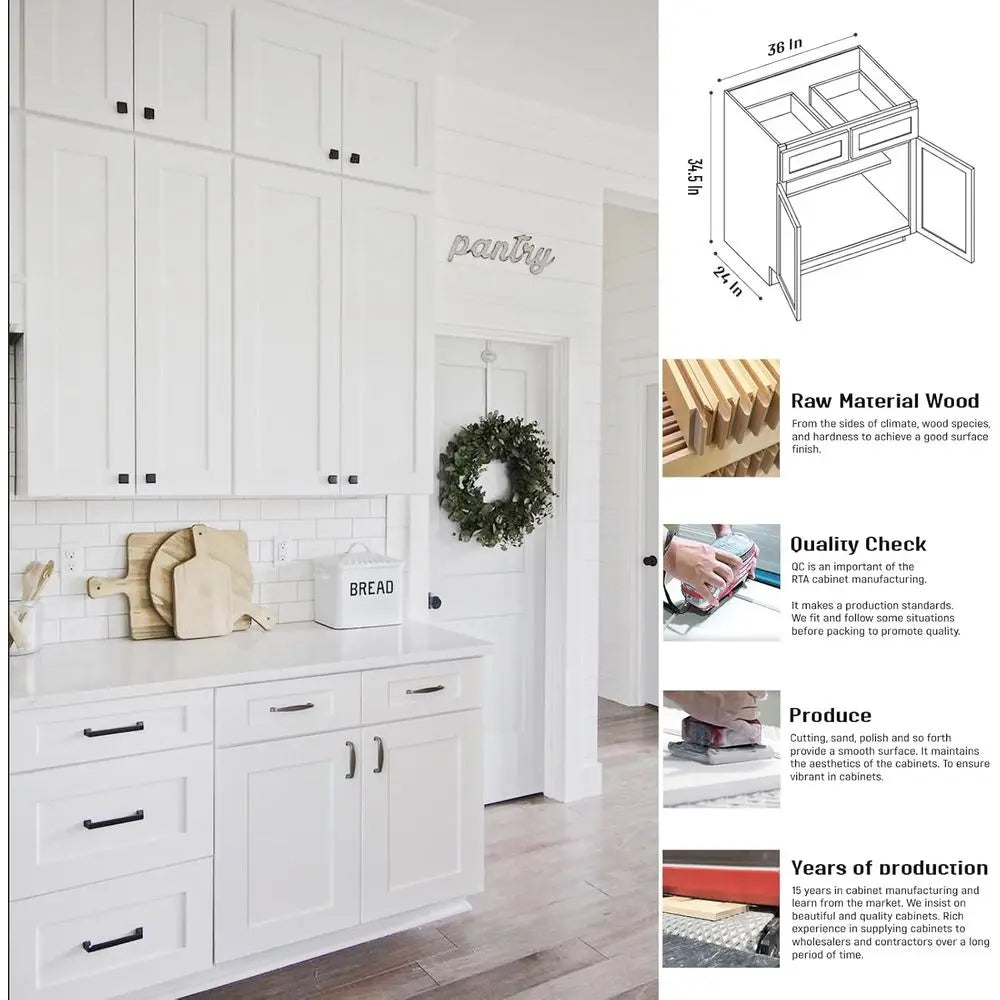 36" White Shaker RTA Base Cabinet