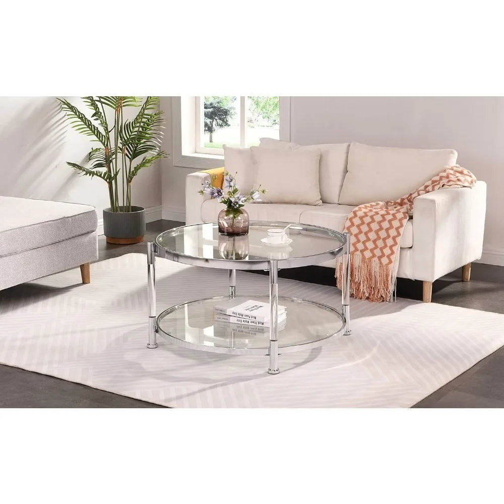 Circle Chrome and Glass Coffee Table
