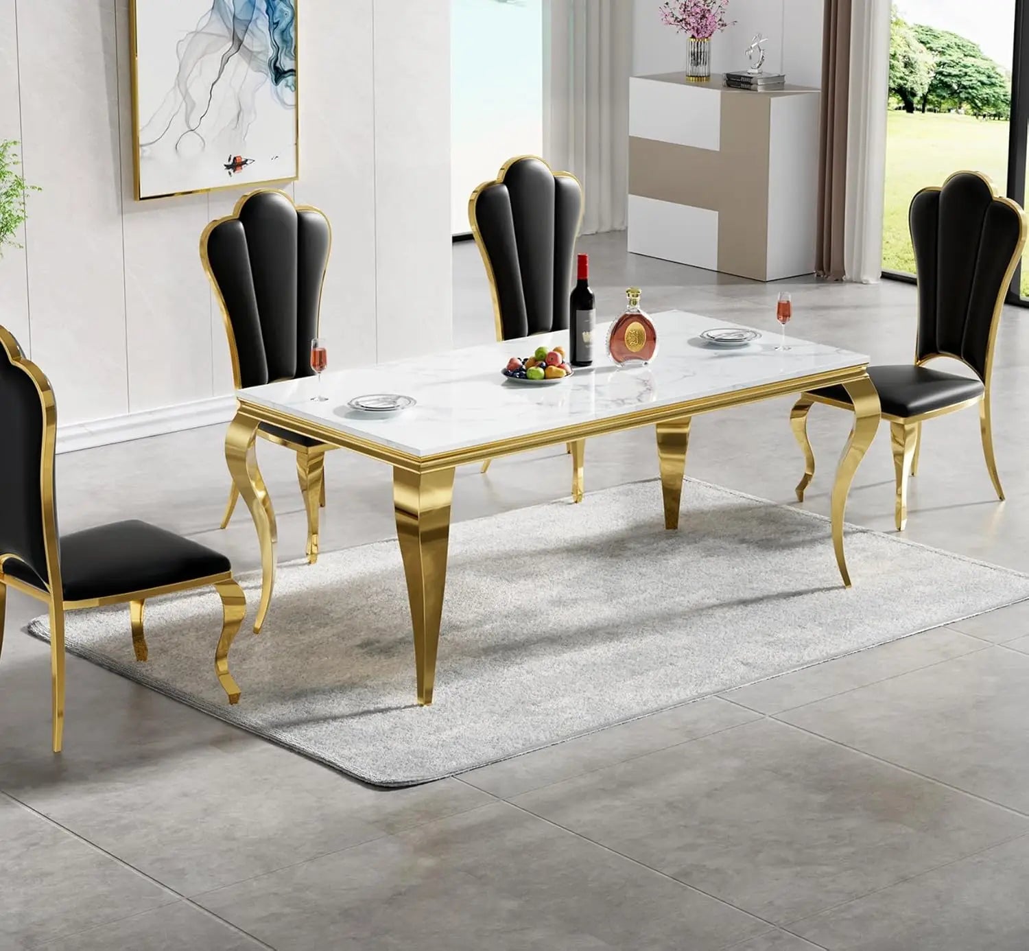 68" Modern White Faux Marble for 6-8 Rectangle