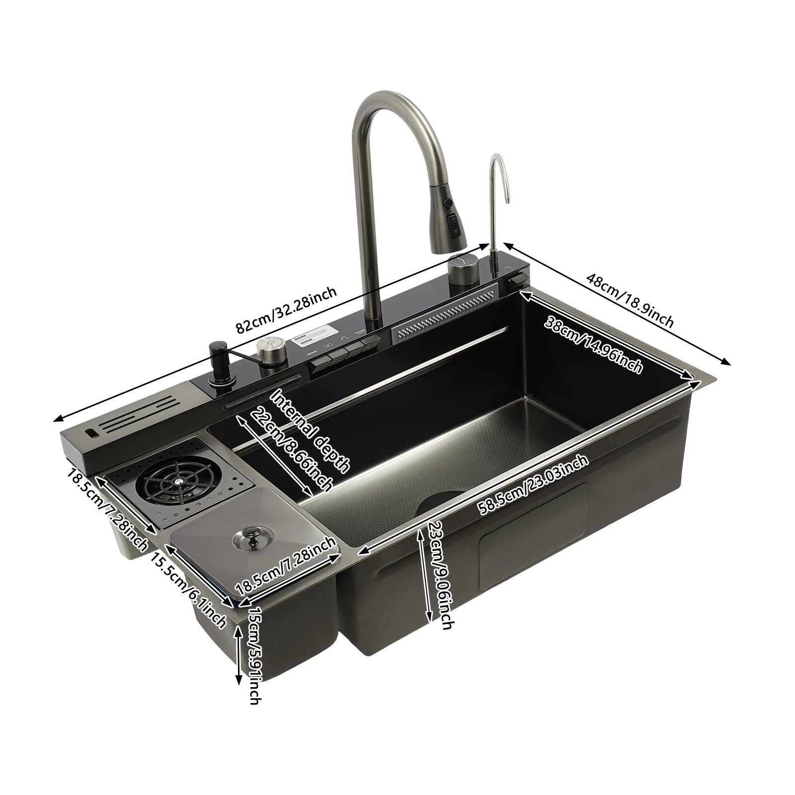 Multifunctional Stainless Digital Display Single Bowl Waterfall