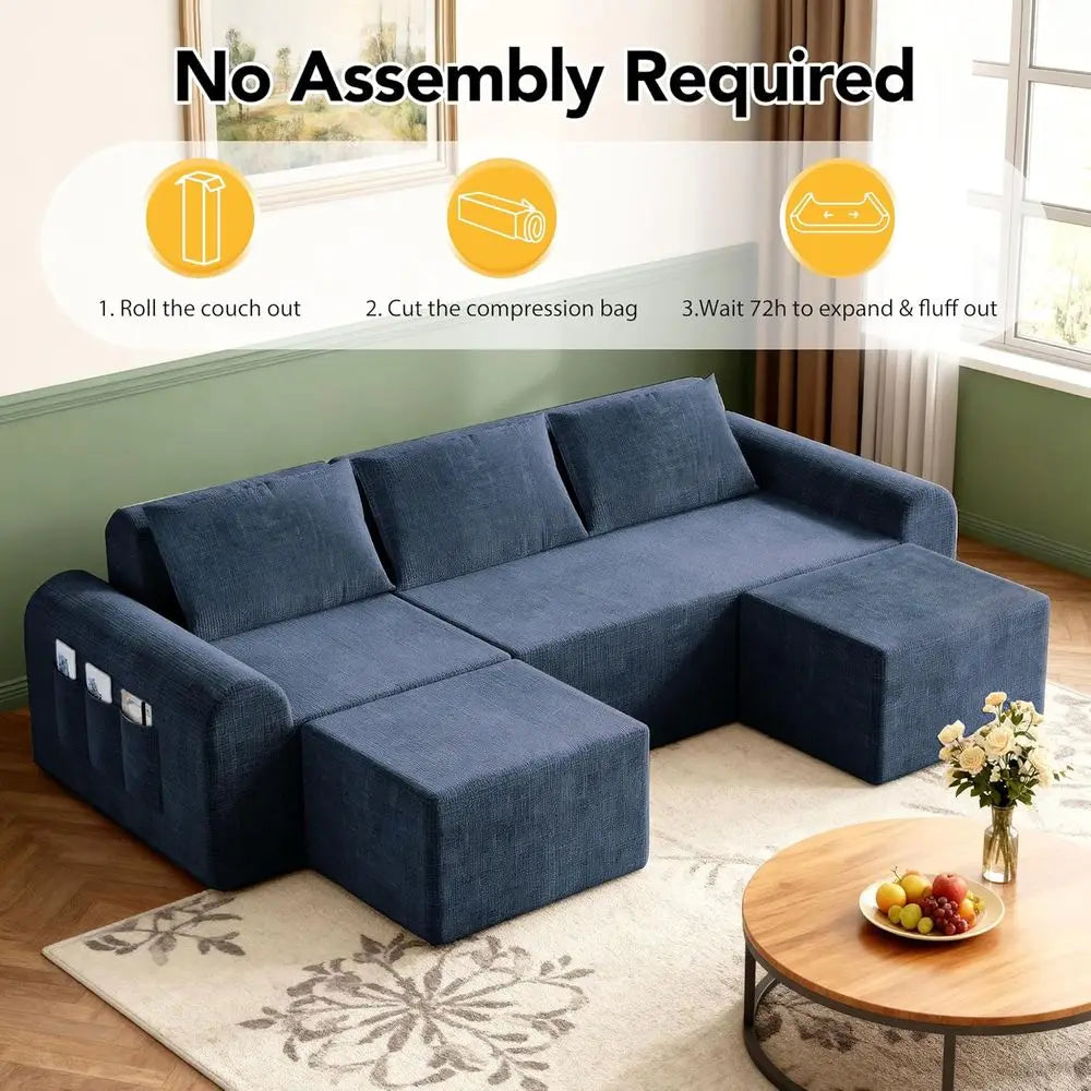 Cloud Sectional Couch 3 pillows 2 ottomans