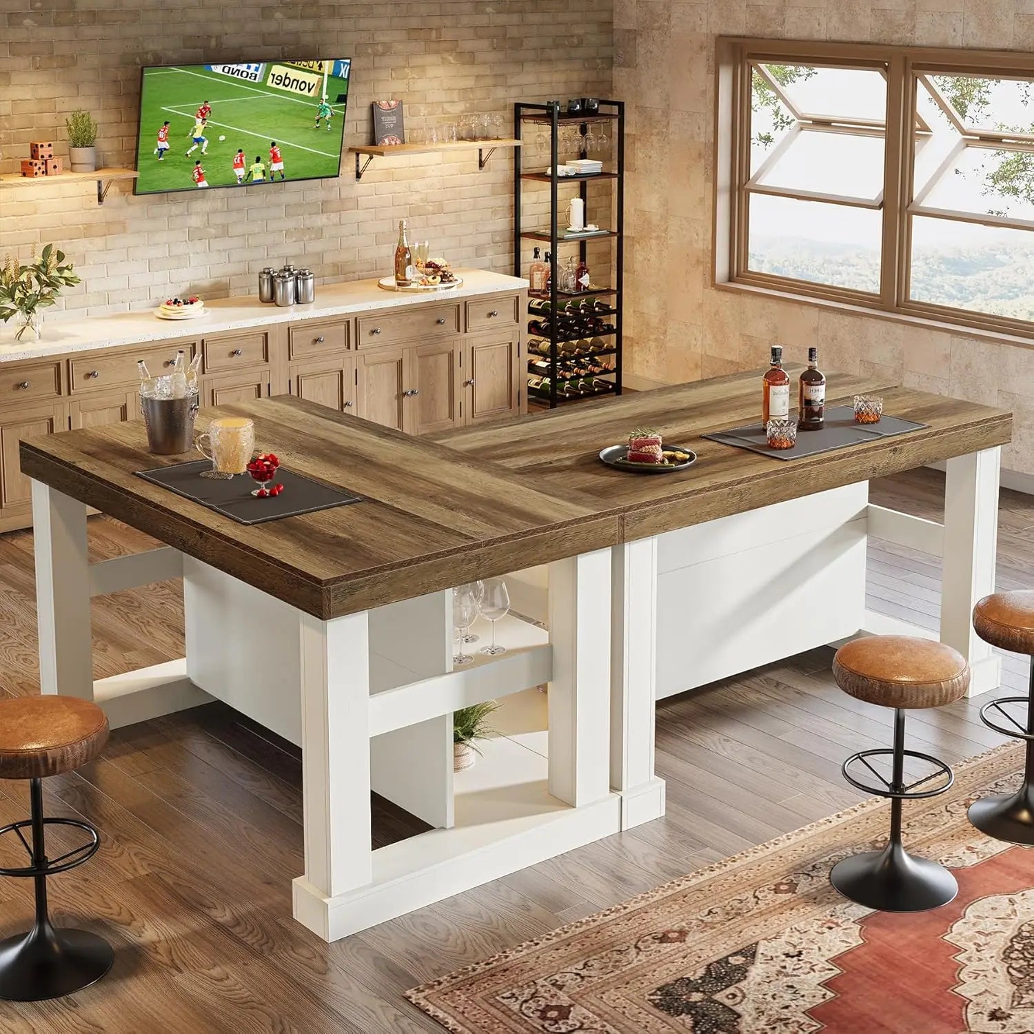 55" Counter Height Bar w/Storage Shelves