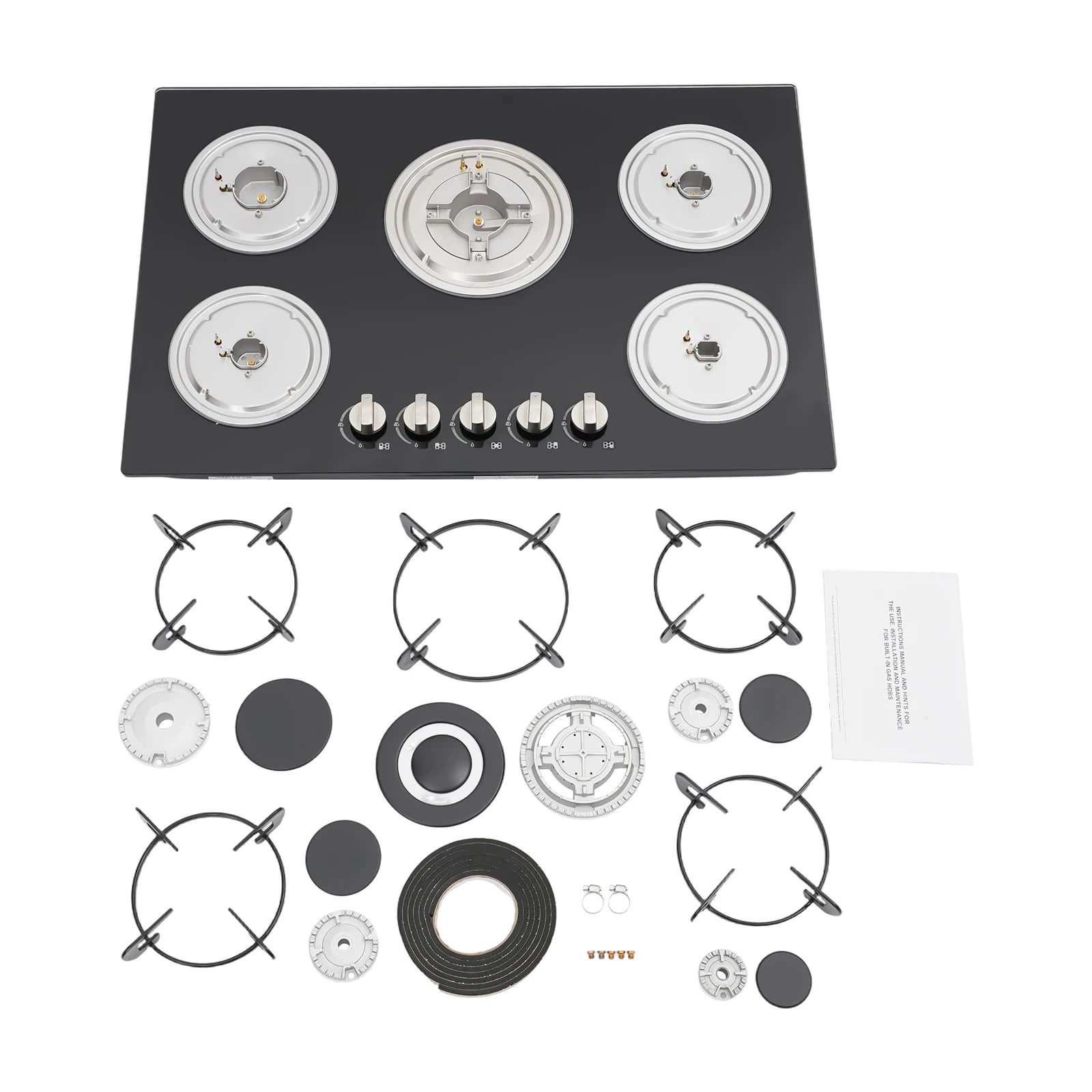 5-Burner Natural Gas Stove Tempered Glass Battery Ignition