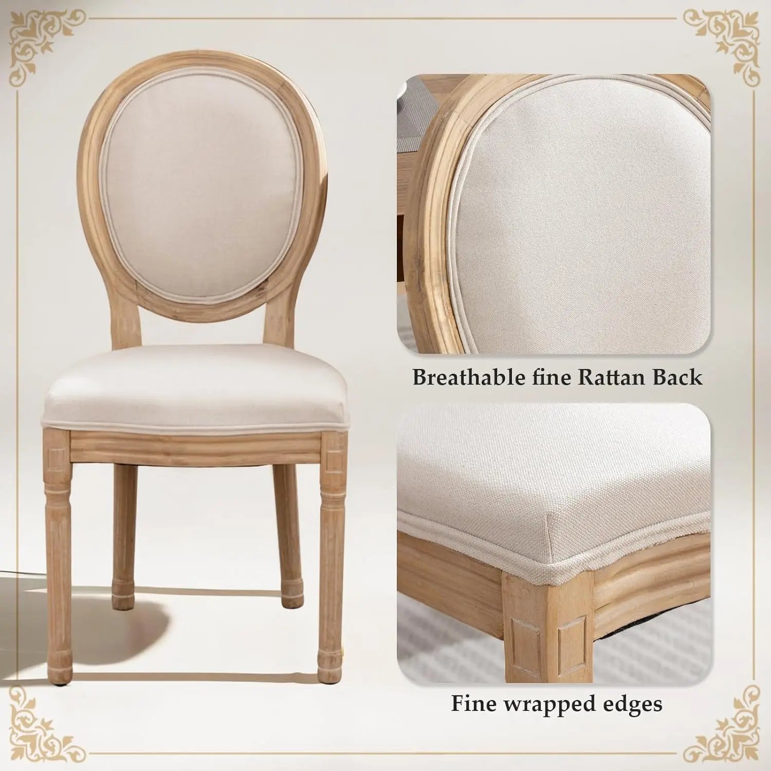 6 French Beige Farmhouse Round Back