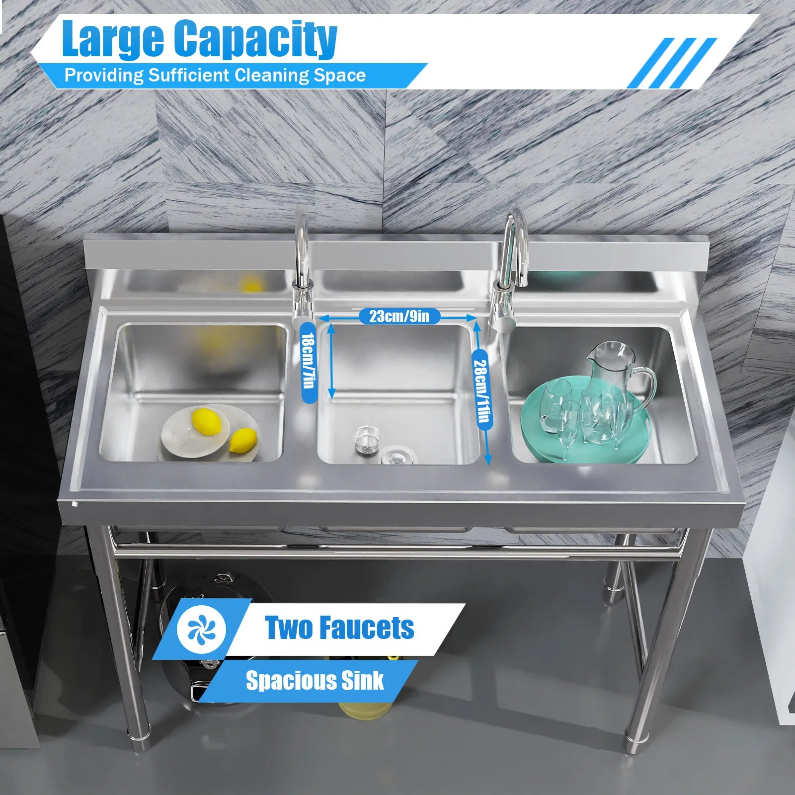 3 Compartment Stainless Utility Commercial