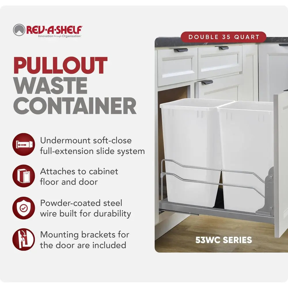 Double Trash Under Cabinets Pullout, 35 Quart 8.75 Gallon