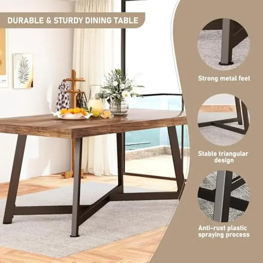 72" Solid Wood 6 People, Rustic Rectangular