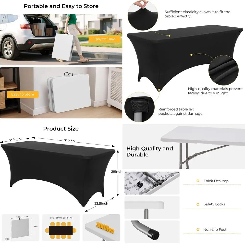 Portable 6ft Folding w/Black Cloth HDPE Top