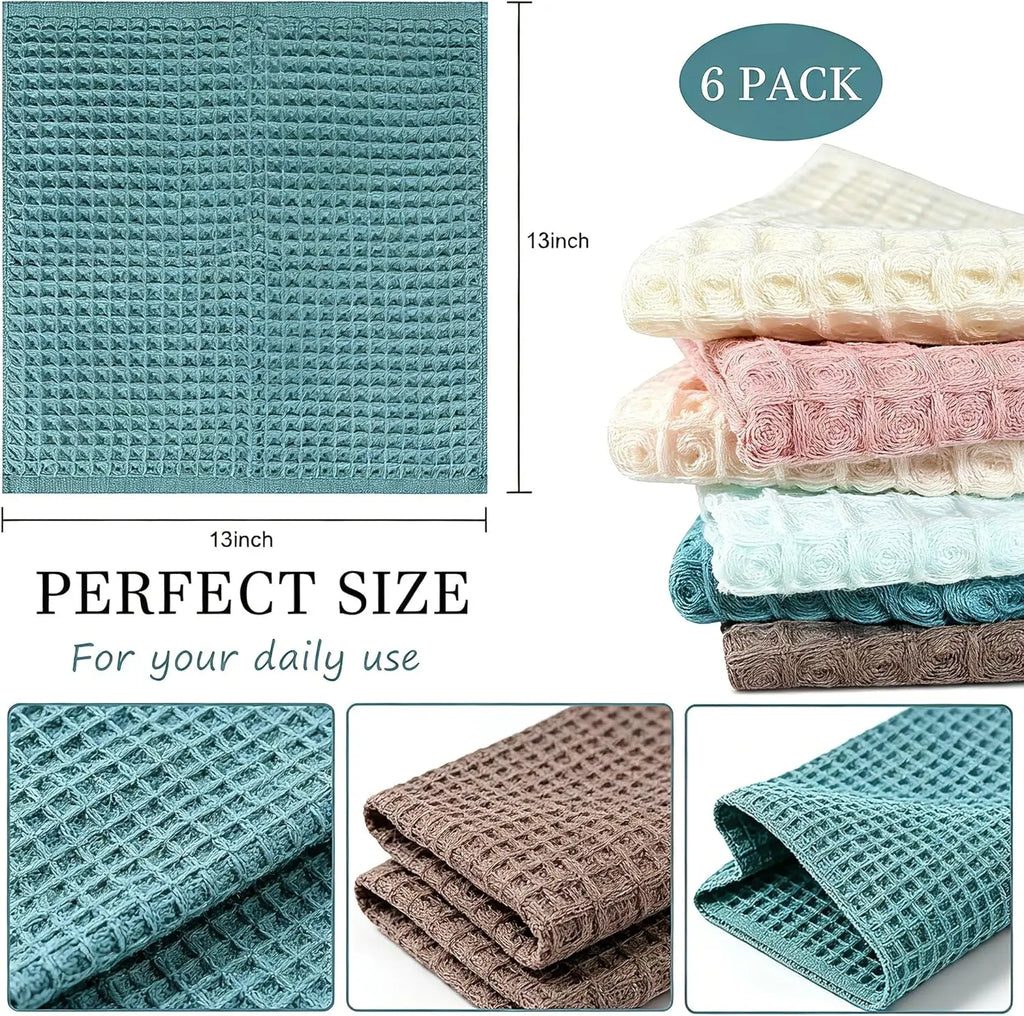 6 Kitchen Towels 100% Cotton Waffle