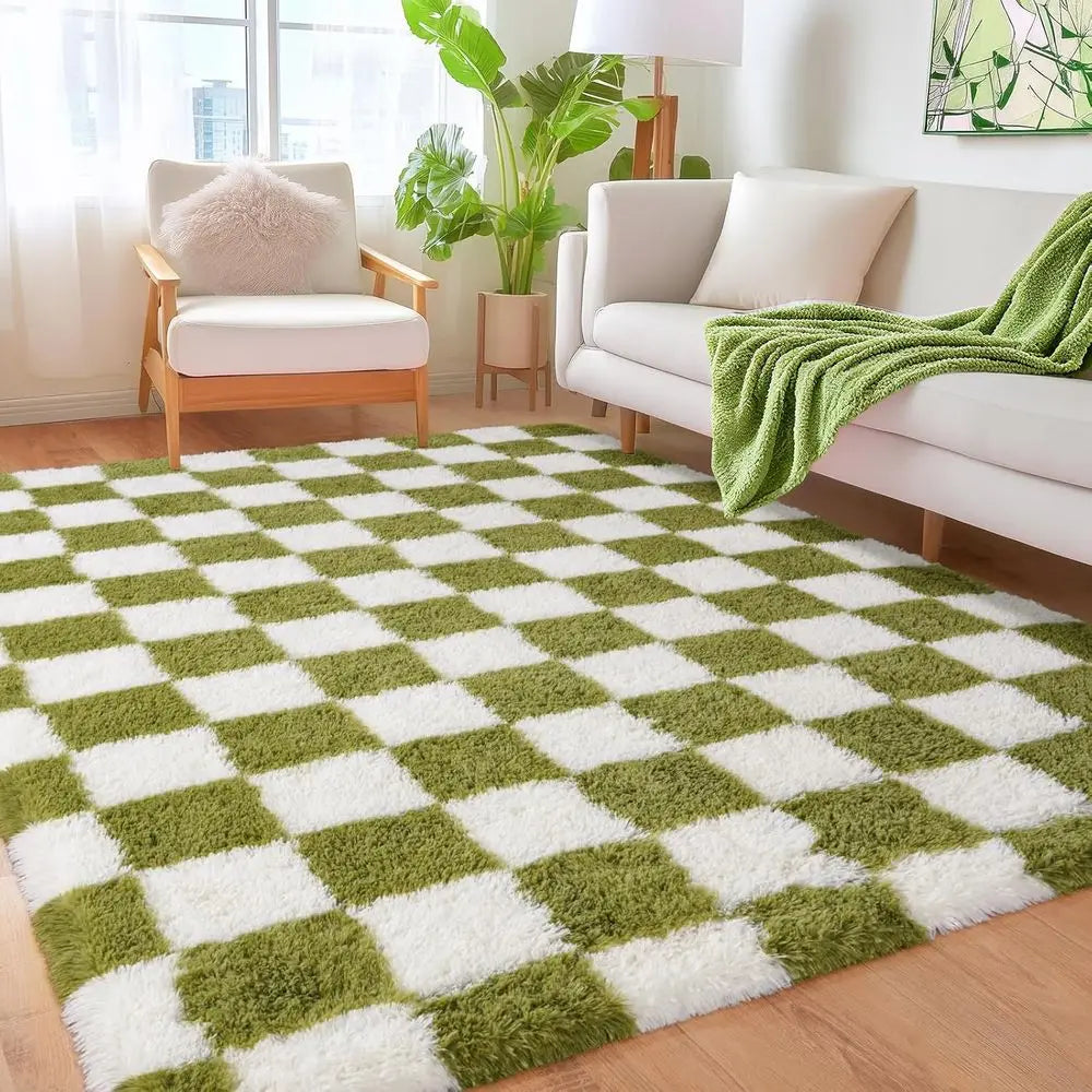 6x9 Modern Grass Green/White Shag
