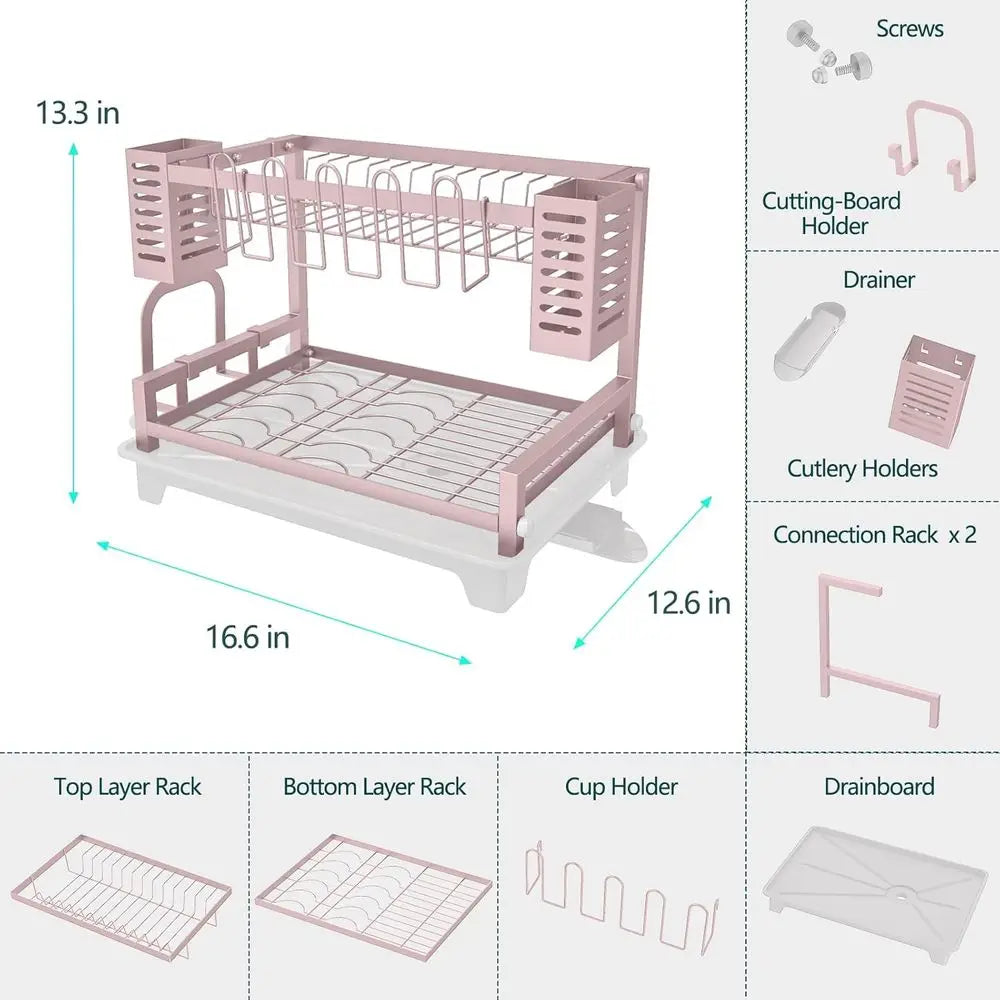 Large 2-Tier Dish Rack Drainboard