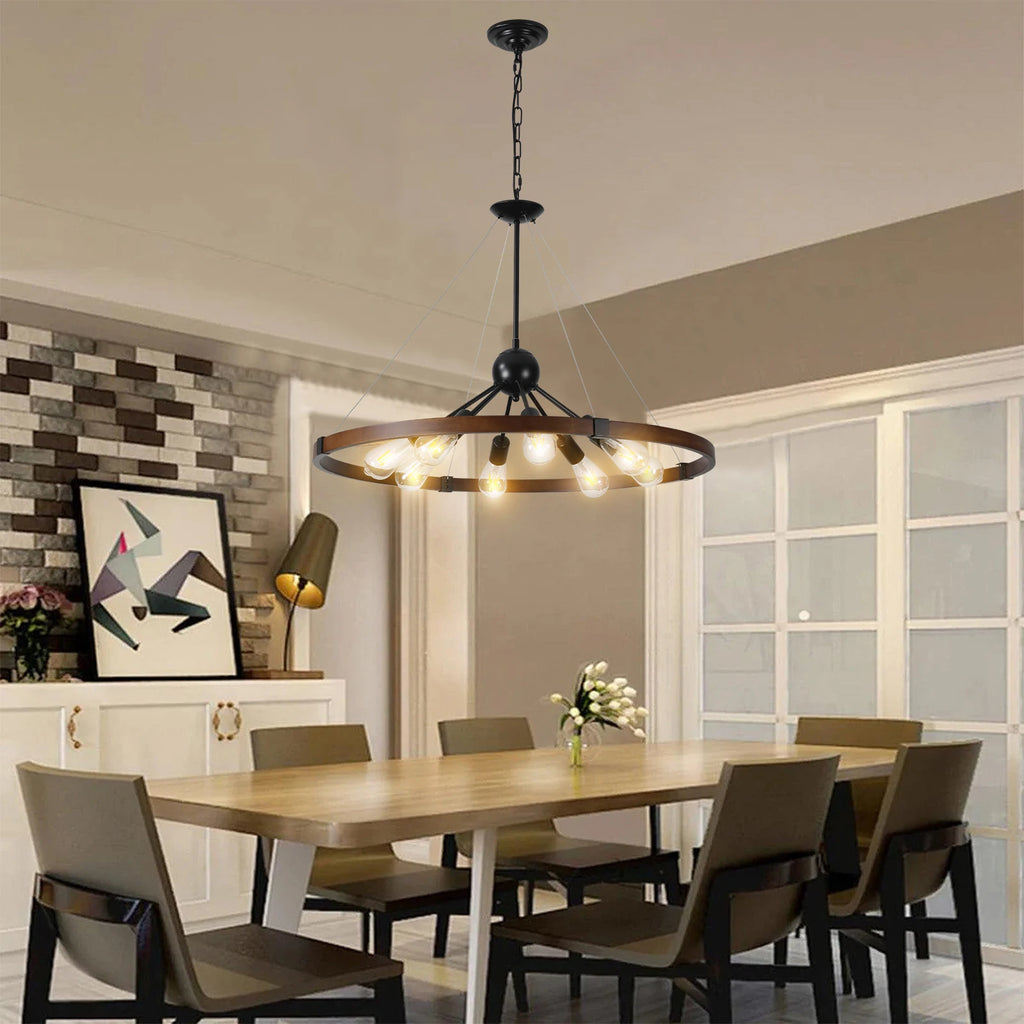 Industrial Retro Iron & Wood Chandelier