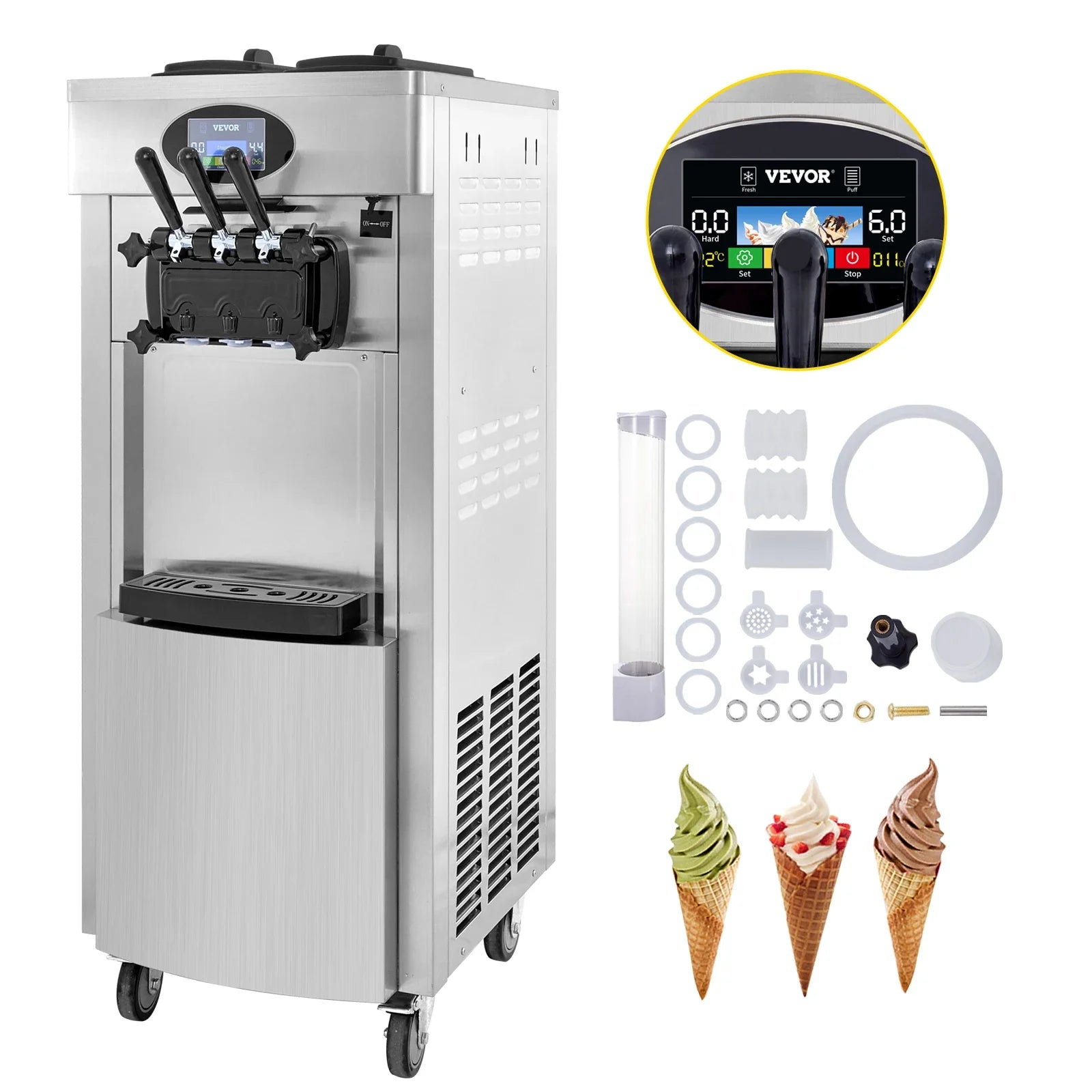 2200W Commercial Soft Ice Cream Machine 3 Flavors