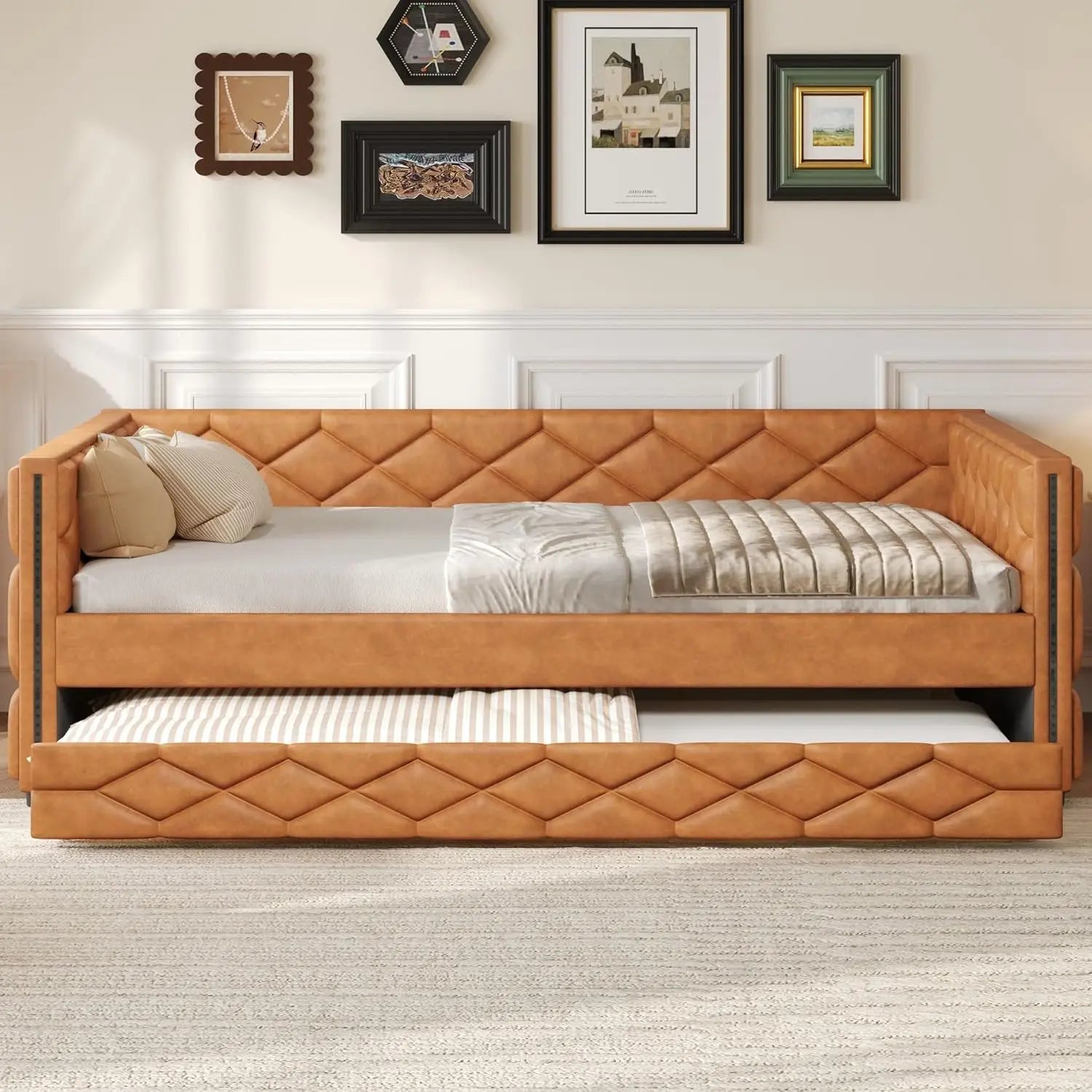 Full Size LED Armrest Daybed w/Trundle