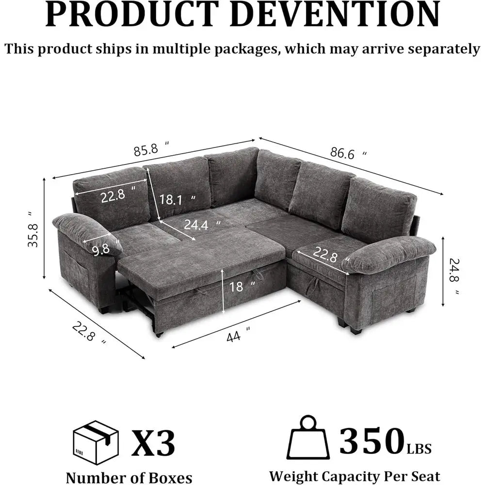 108 L-Shape Sleeper Sofa with Bed