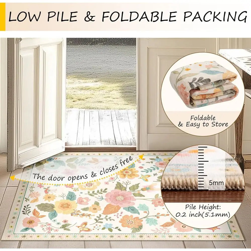 5x7 Washable Soft Boho Floral