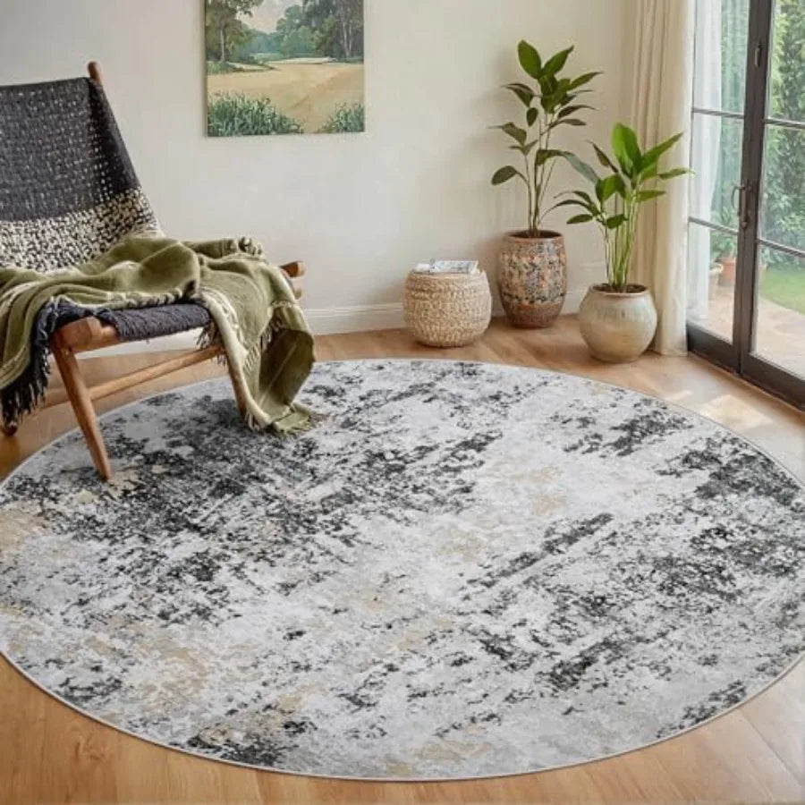 6' Circle Washable Grey/Black