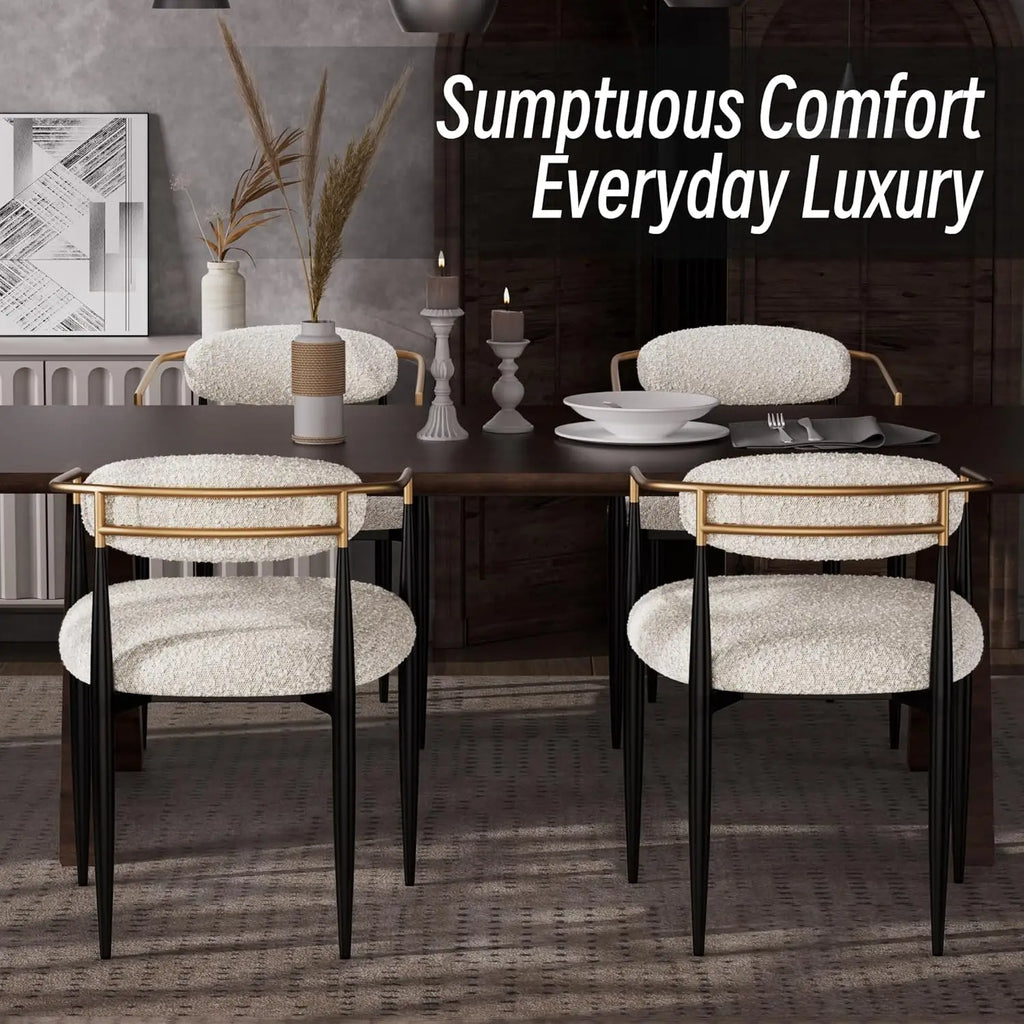 2 Modern Upholstered Boucle Gold Arms & Black
